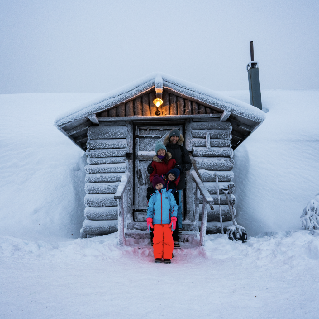 Family taking a picture in Lapland amethyst mine