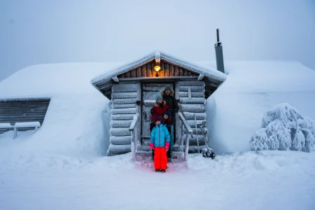 Family taking a picture in Lapland amethyst mine