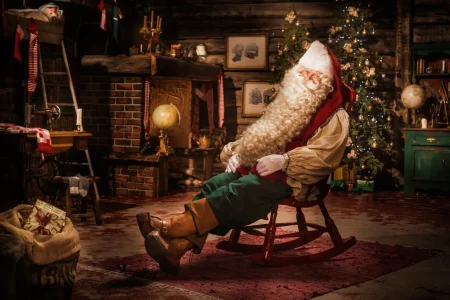 Family meeting Santa Claus at SantaPark Rovaniemi