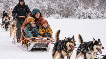 Safari con gli husky 5 km nei boschi innevati della Lapponia con la famiglia